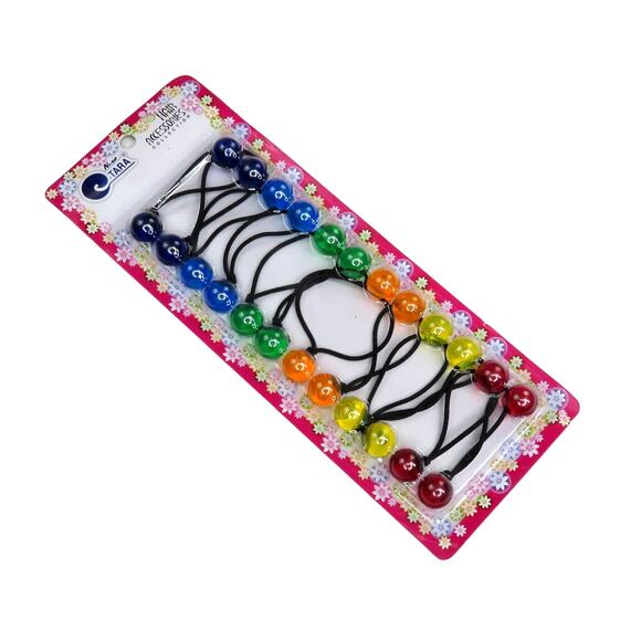 1990s Y2k Rainbow Sparkly Chunky Retro Ball Pony Tail Holders Hair Ties - Picture 1 of 4